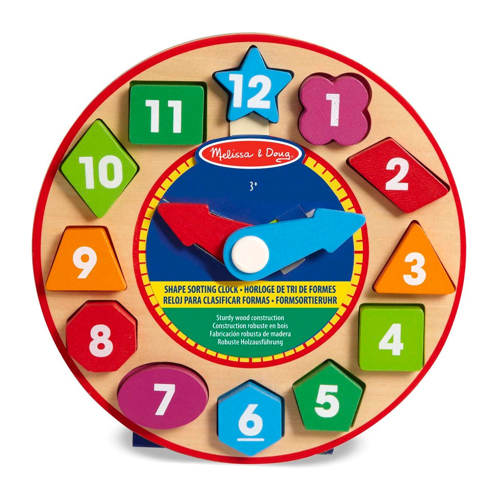 Melissa doug wooden learning clock with 12 wooden shapes