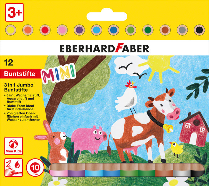 Eberhard faber ef-518912 colored pencil 3in1 12 pieces extra thick core 10mm