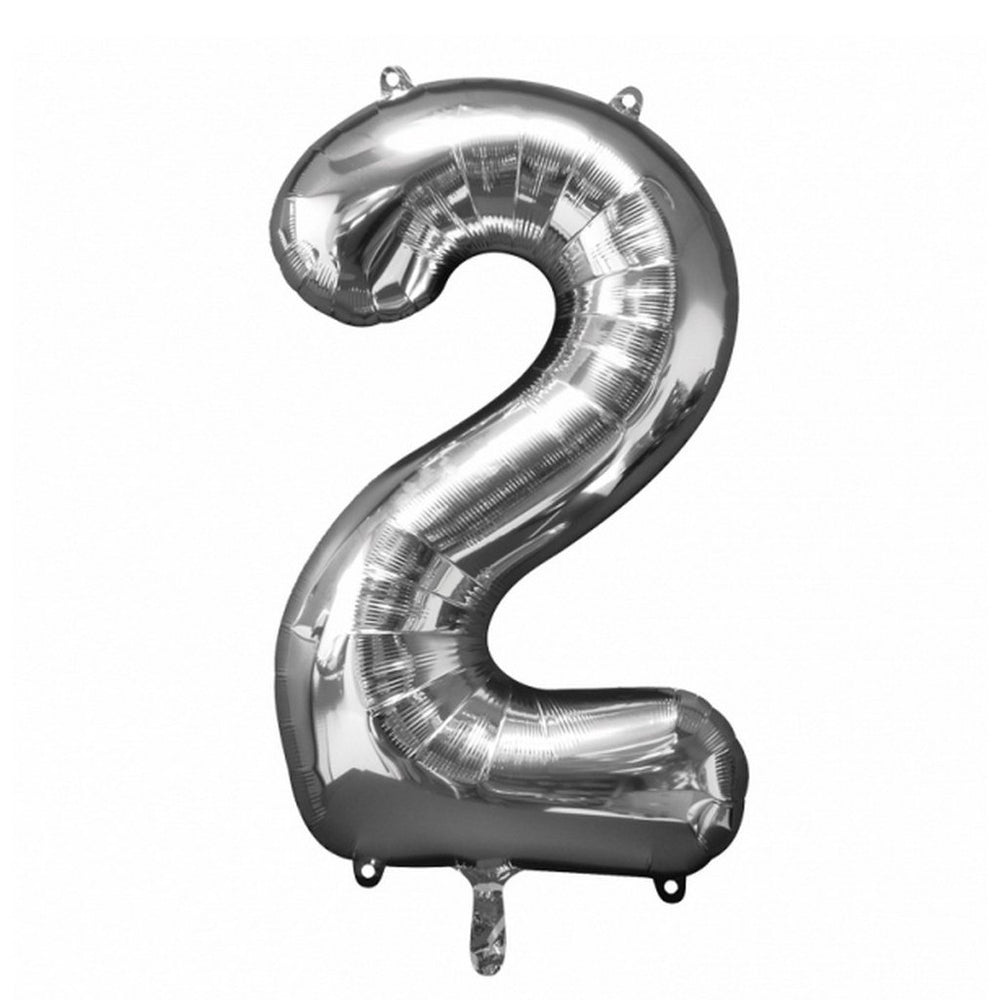 Basic foil balloon number 2 50x88 cm silver