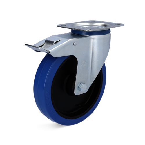 Torwegge zwenkwiel m rem rubber blauw ø125 kunststof