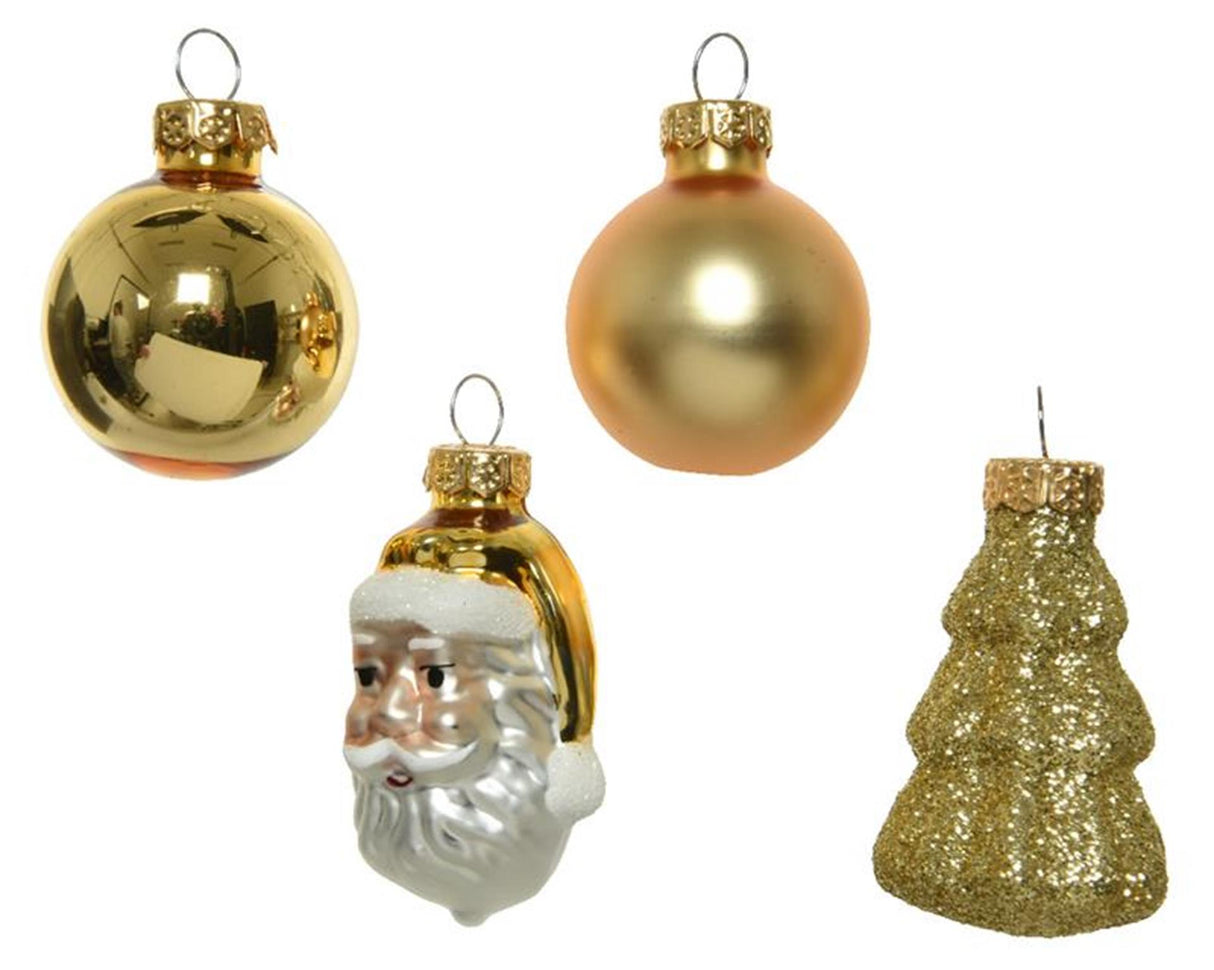 Decoris kerstfiguurset glas koker 9 stuks goud