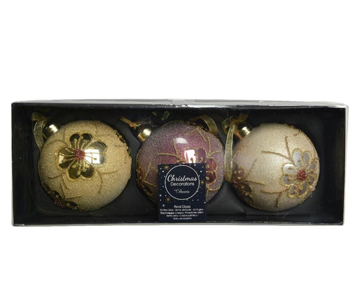 Decoris kerstballenset a 3 stuks roze 8cm glas