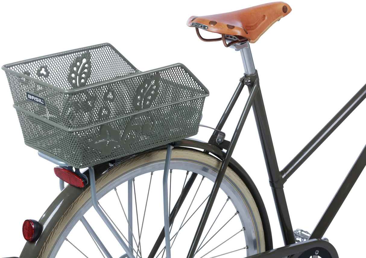 Basil Cento Flower S - Canasta de bicicleta - En la parte posterior - Oliva Verde