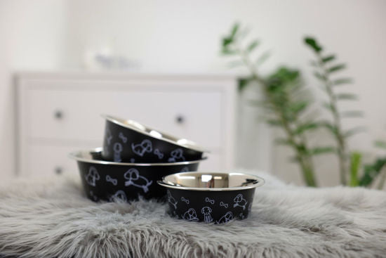 Voederbak rvs zwart met motief 900ml