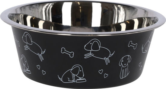 Voederbak rvs zwart met motief 1800ml