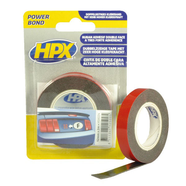 Hpx dubbelzijdig acryl tape hsa powerbond antraciet 12mm x 2m