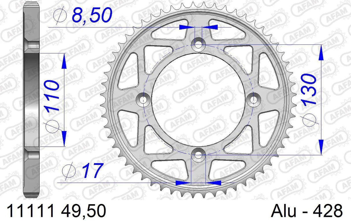 Afam chain wheel 428 50z aluminum silver