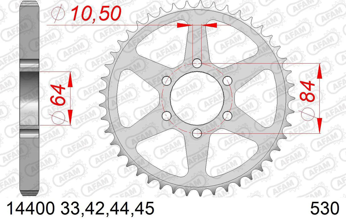 Ruota catena Afam 530 44z acciaio silver