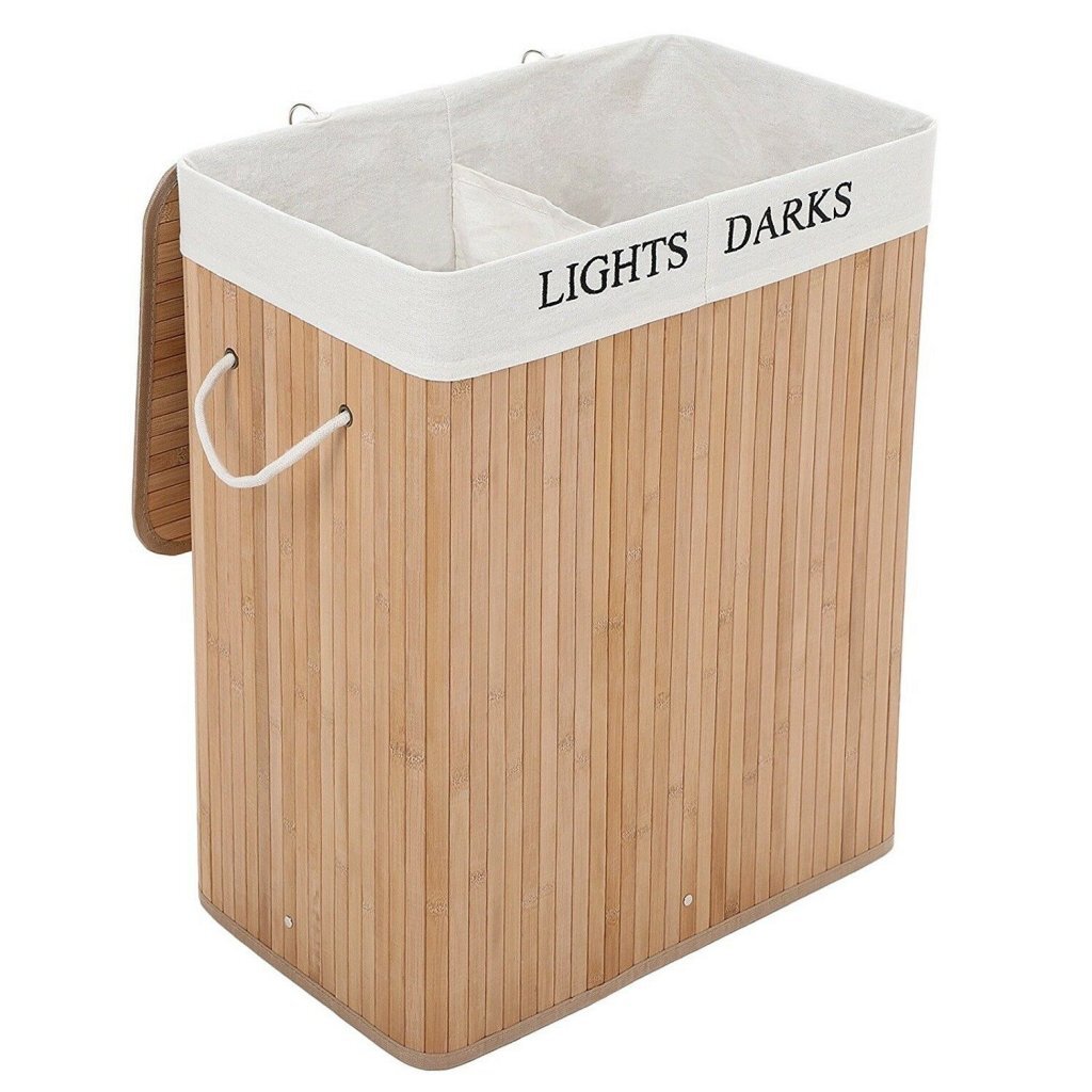 Homestyle pro rectangular Bamboo Baundry Panier + texte 52x32x63 cm blanc naturel