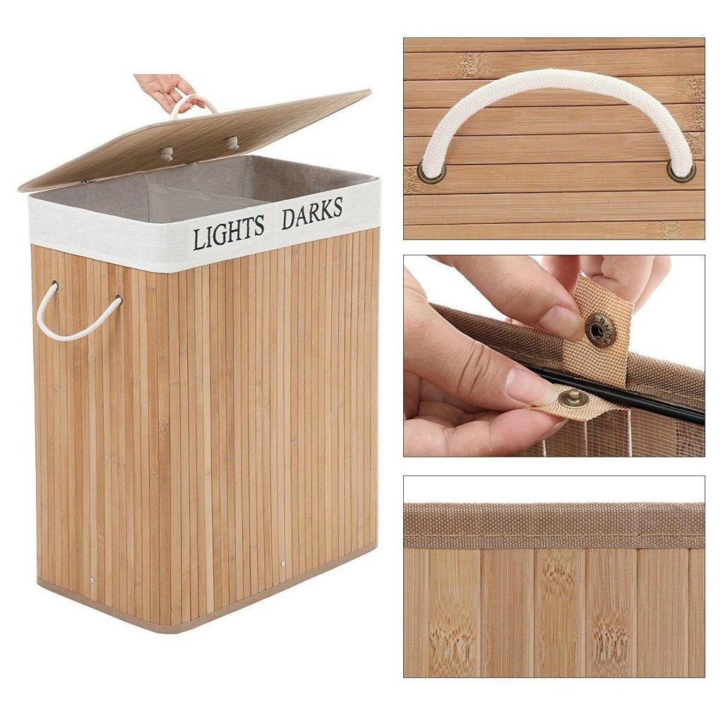 Homestyle pro rectangular Bamboo Baundry Panier + texte 52x32x63 cm blanc naturel