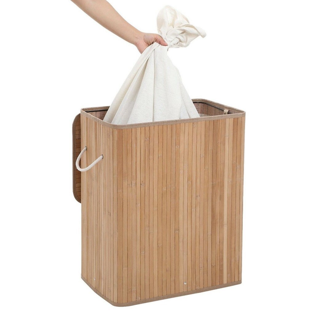 Homestyle pro rectangular Bamboo Baundry Panier + texte 52x32x63 cm blanc naturel