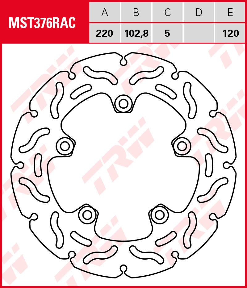 Trw brake disc mst376rac . rotor mst376rac rigid
