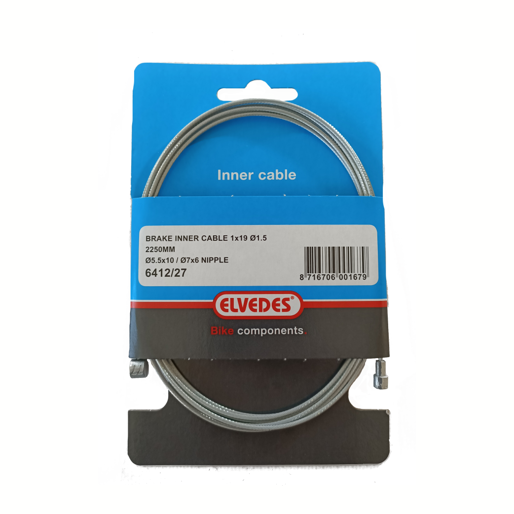 Elvedes 2250mm galvanized wire brake cable, ø1.5mm Weinmann, and coupling nipple (on card)