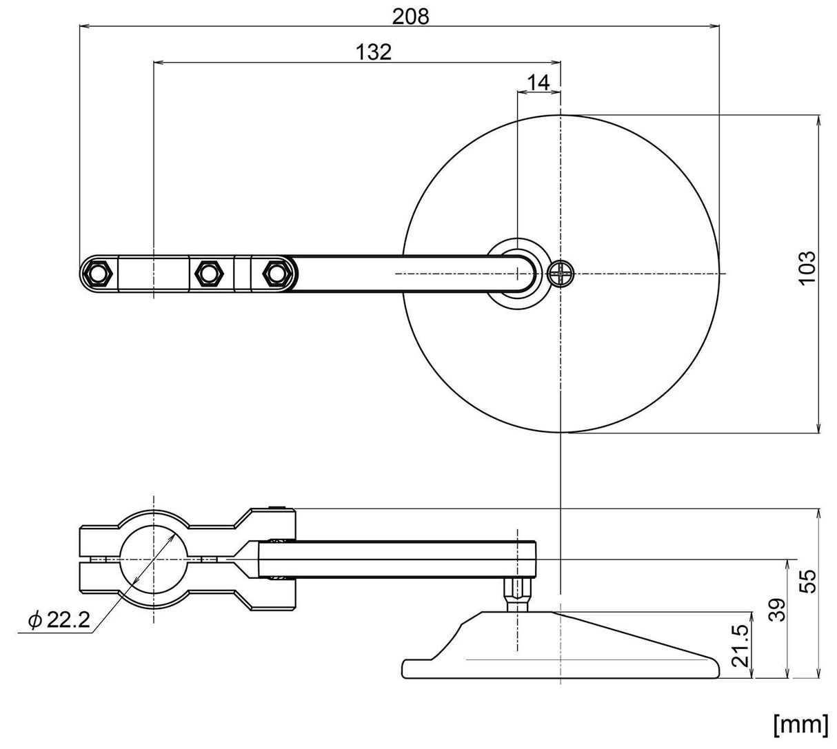 Daytona universele spiegel d-mirror-18 . universal mirror round ab d 103mm sw, e-mark pcs.