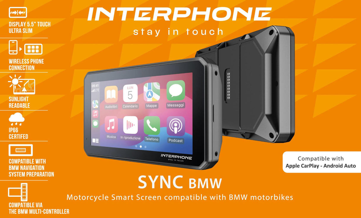 Interphone infotainment system sync55 BMW smart display. sync BMW car play, Android Auto 5.5