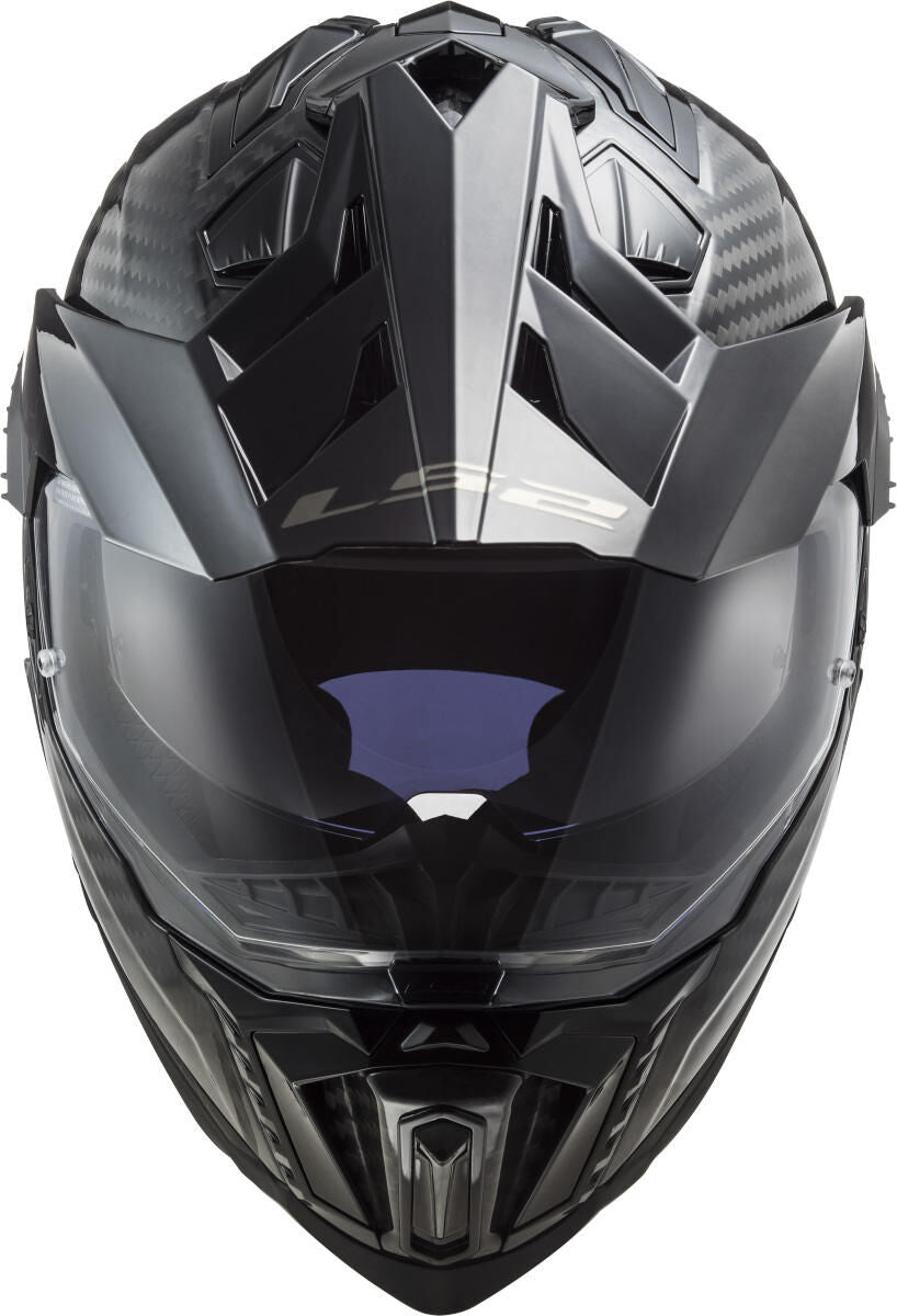 Ls2 endurohelm mx701 explorer carbon solid , materiaal: gelakt carbon, dubbele d-sluiting helmet mx701 exp.car. solid 3xl black