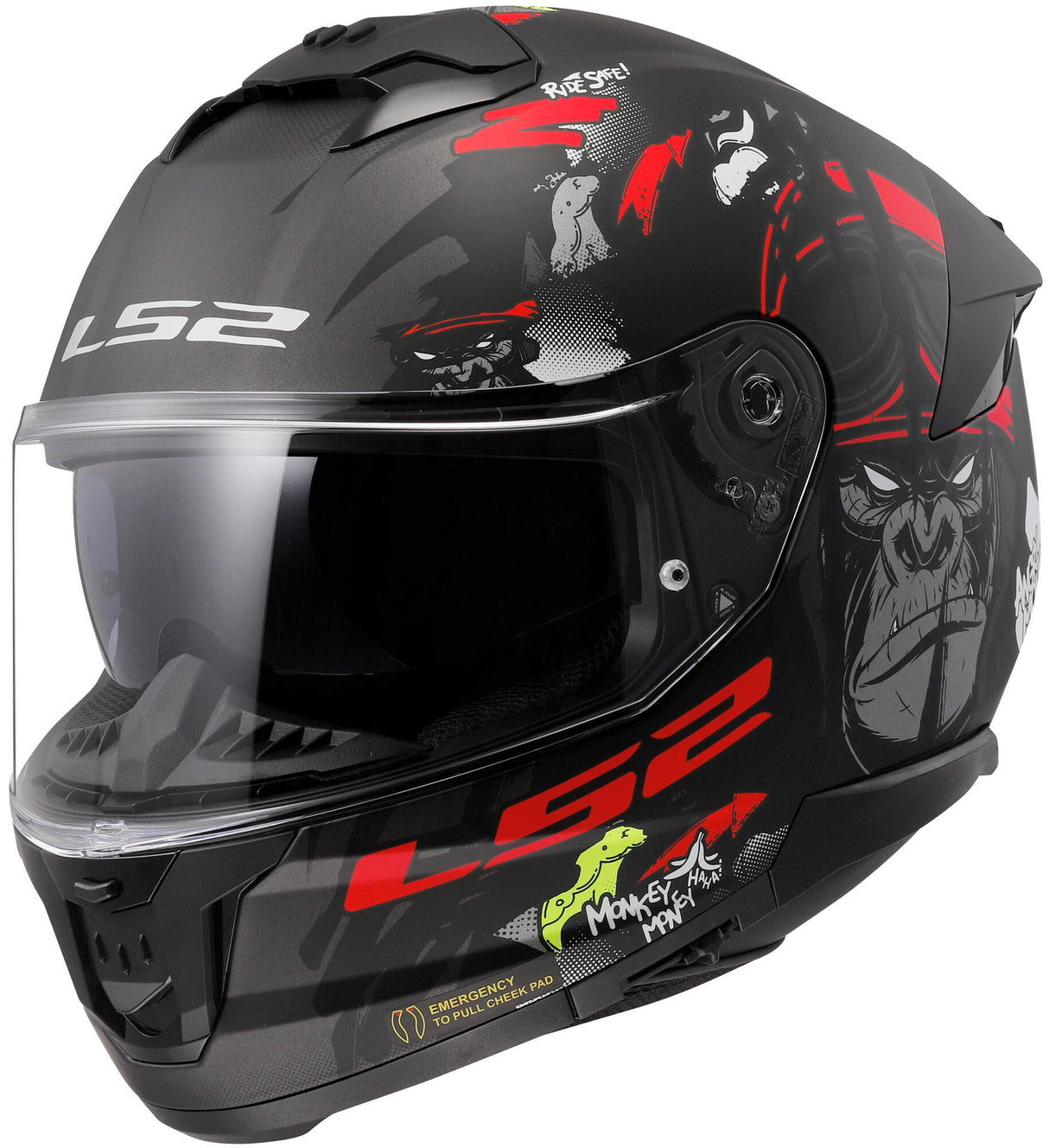 Ls2 full face helmet ff808 stream ii angry monkey helmet ff808 st.ii an.monk.xs bl. save matt