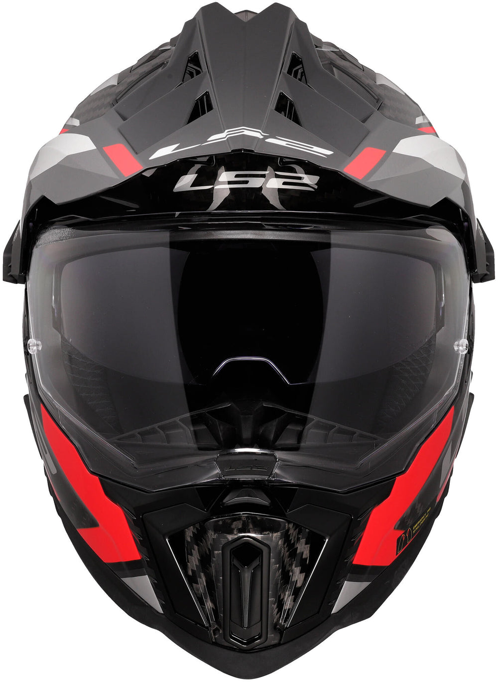 Ls2 enduro helmet mx701 explorer carbon frontier ii, internal sun visor, removable, washable, hypoallergenic and breathable, reinforced chin strap, rescue cheek pads, double d-liner helmet mx701 expl. car.fr.ii l red black
