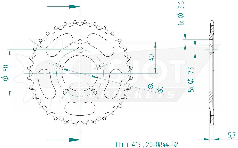 Esjot rear sprocket 0844 chain wheel 415 32z steel black