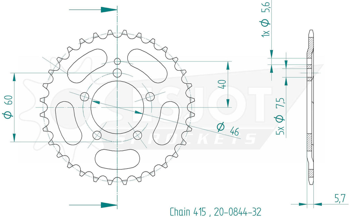 Esjot rear sprocket 0844 chain wheel 415 32z steel black