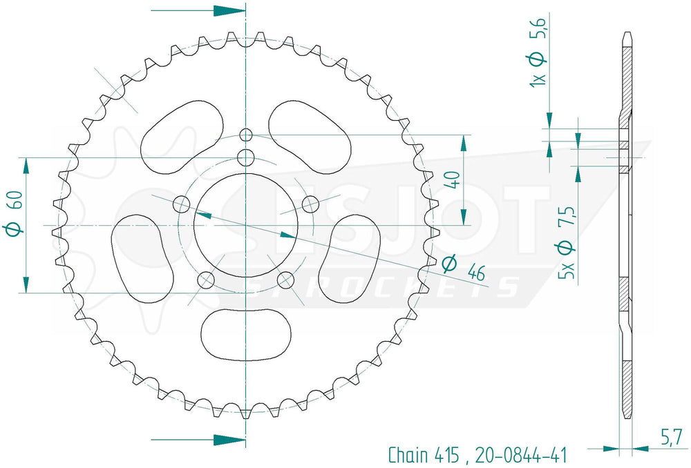 Esjot achtersandwiel 0844 chain wheel 415 41z steel black