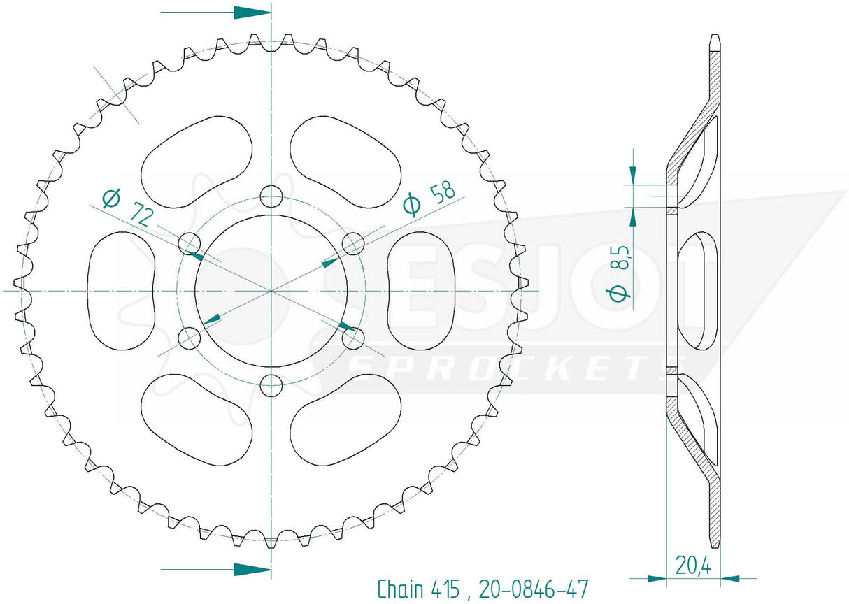 Esjot achtersandwiel 0846 chain wheel 415 47z steel black
