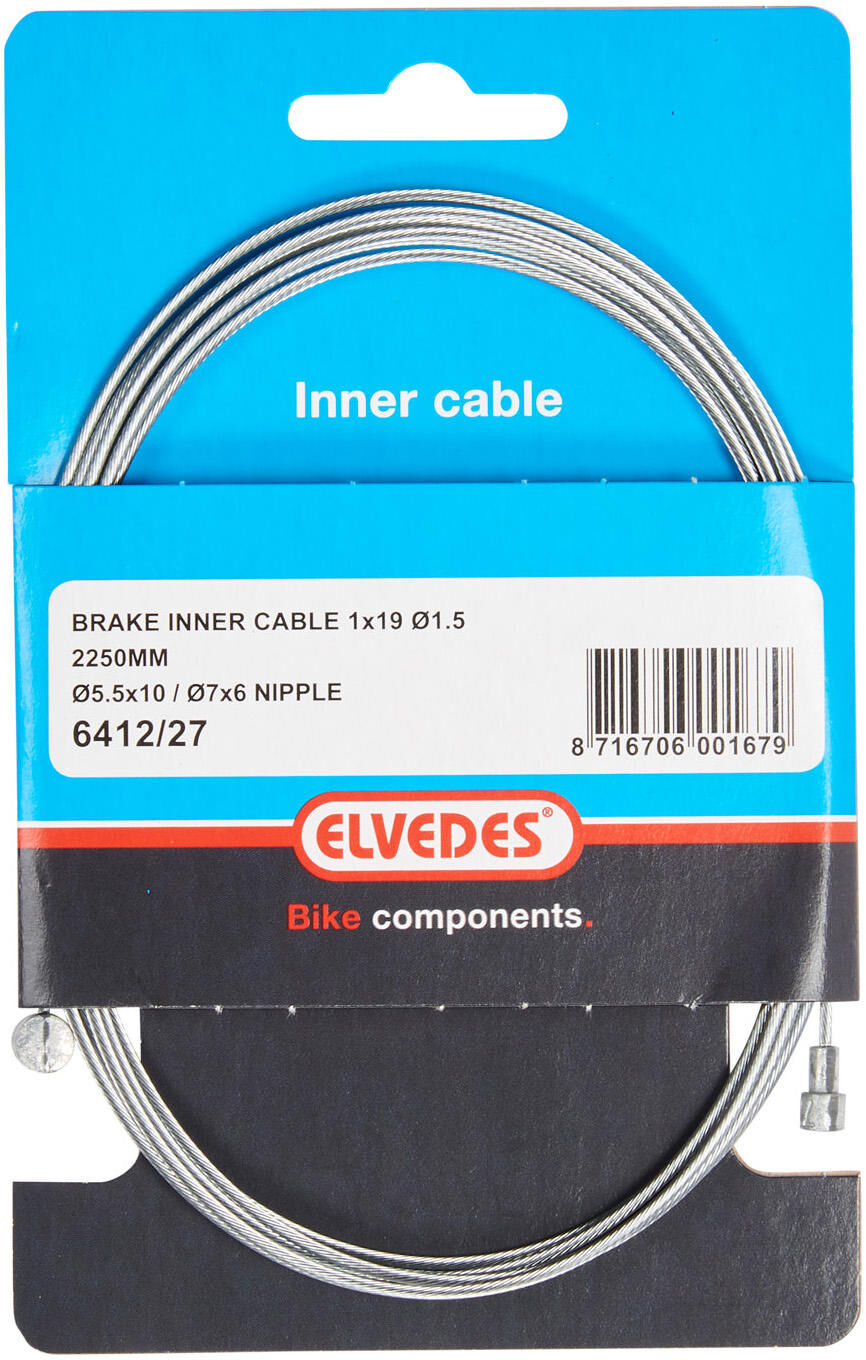 Elvedes 2250mm galvanized wire brake cable, ø1.5mm Weinmann, and coupling nipple (on card)