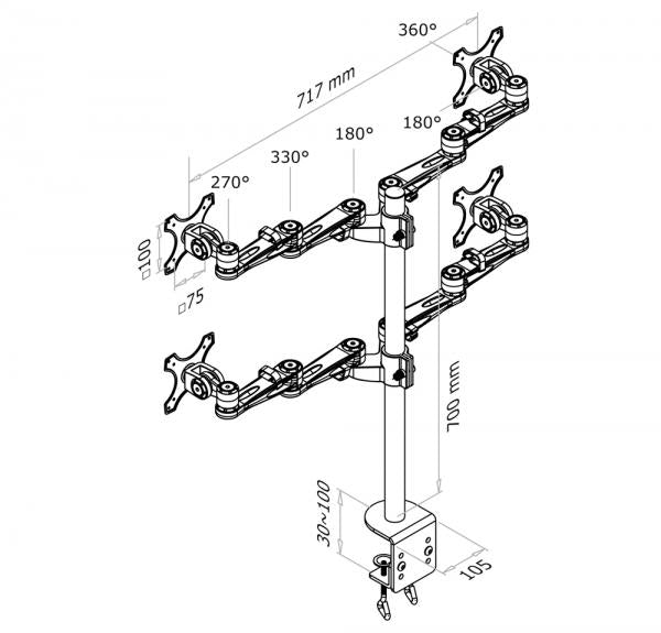 Neomunts FPMA-D935D4 LCD Officeun, 10-27, 24 kg, 75x75 100x100 mm, 12cm, 12cm
