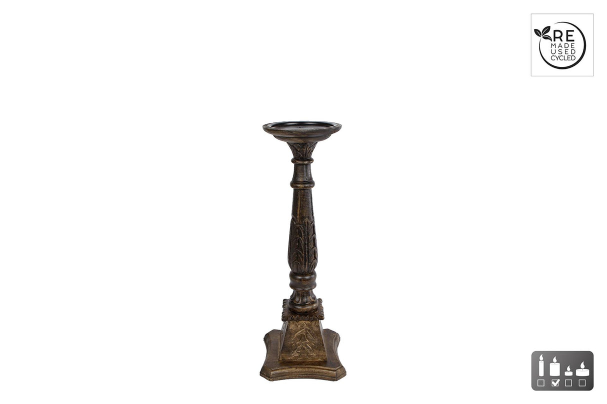 Cosydecor kandelaar kathedraal zwart hout h44cm