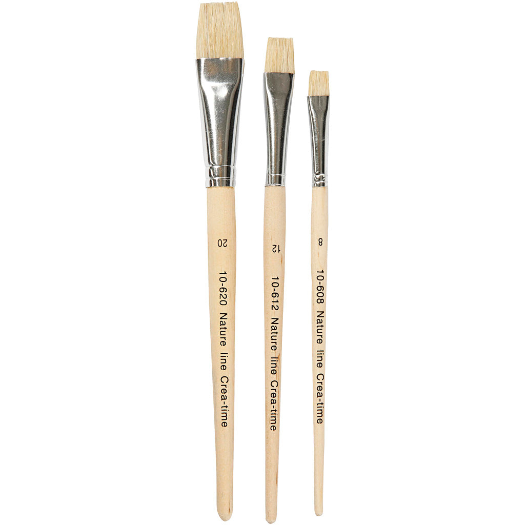 Creativ company nature line brushes, size 8+12+20, l: 18.5-20.5 cm, w: 10-20 mm, flat, 3 pieces 1 box