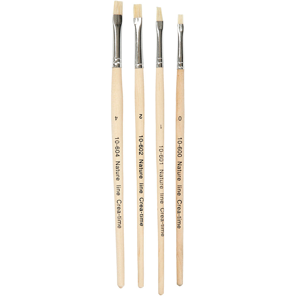 Creativ company nature line brushes, size 00+1+2+4, l: 18.5-19 cm, w: 5-7 mm, flat, 4 pieces 1 box