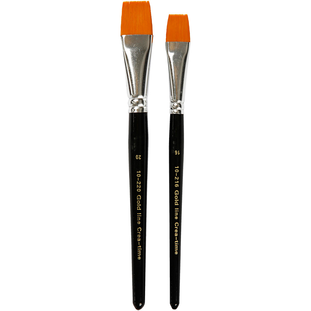 Creativ company gold line brushes, size 16+20, l: 19-20 cm, w: 17-24 mm, flat, 2 pieces in a box