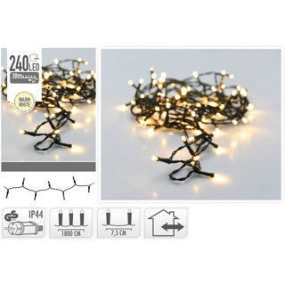 No fire Christmas LED lighting outside, 240 LED warm white 0.5 cm light 7.5 cm between lights, IP44