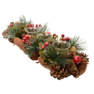 Kaemingk tea light holder pine cone rectangular berries pine green 4 glass tea light holders