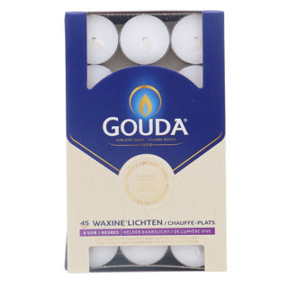 Bougies chauffe-plat Gouda 45 pièces, 6 heures de combustion, blanc