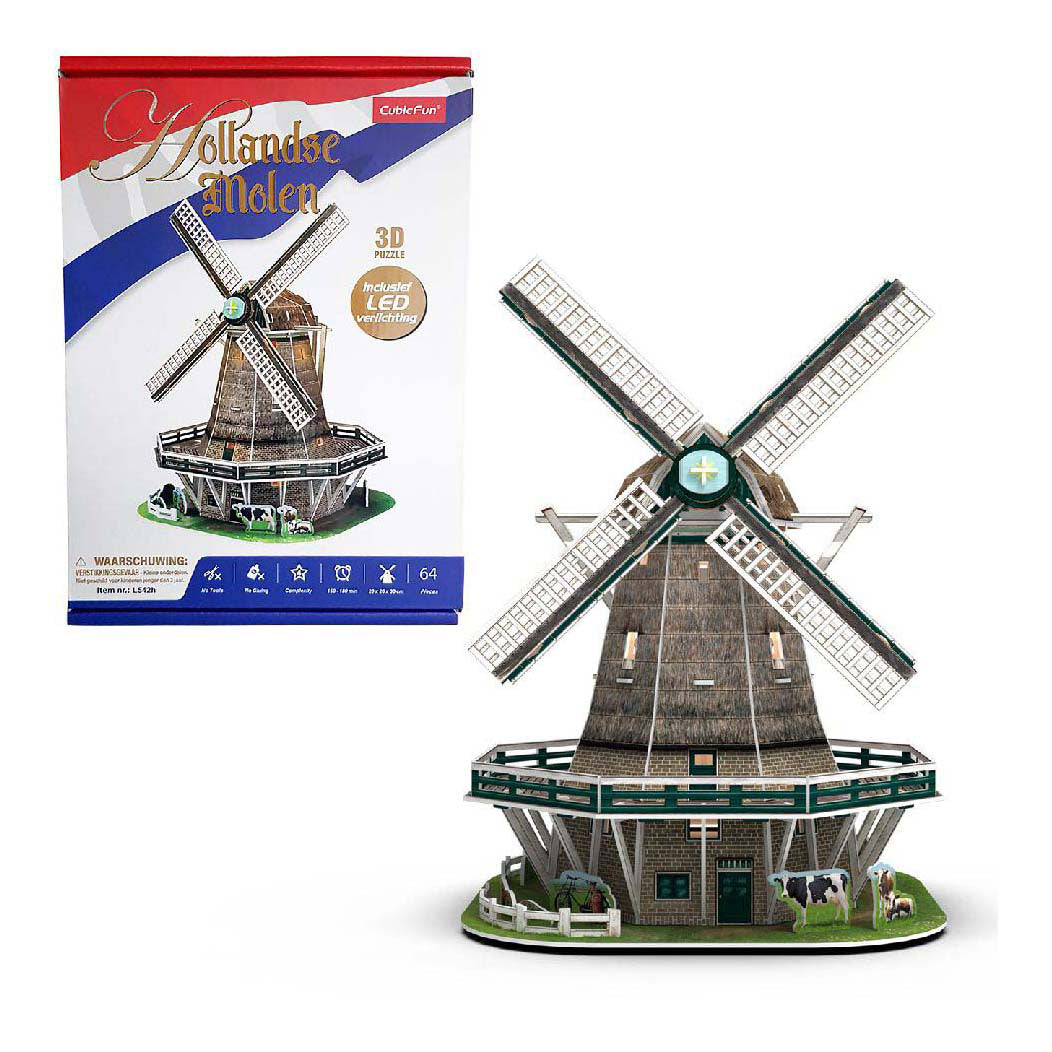 Cubic fun 3d puzzel molen led - 65st.