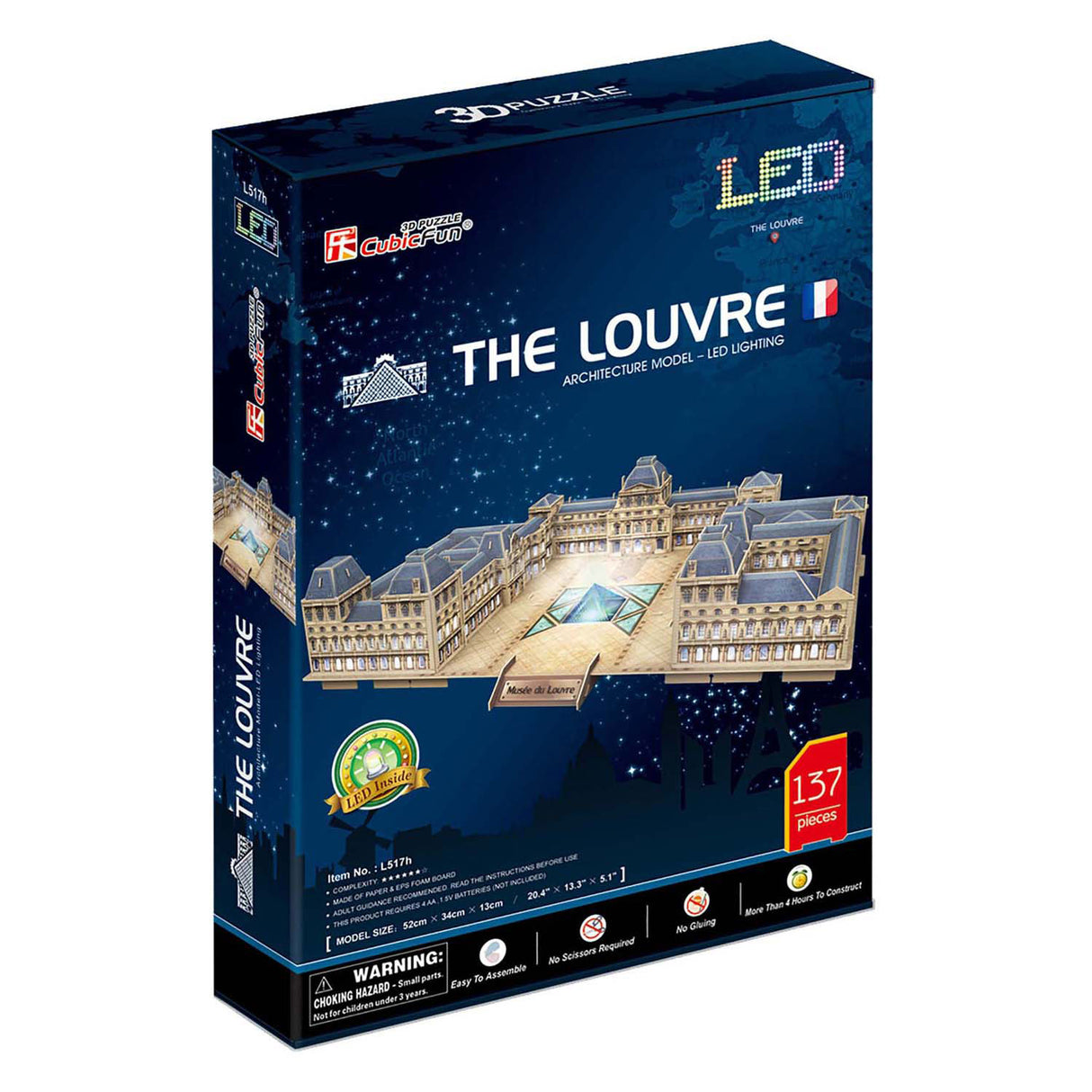 Cubic fun 3D puzzle the louvre with LED lighting