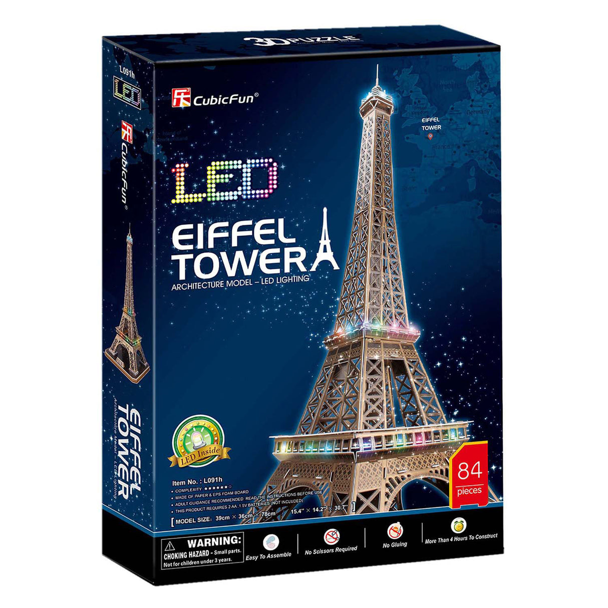 Divertente puzzle 3D cubico Torre Eiffel con illuminazione a LED