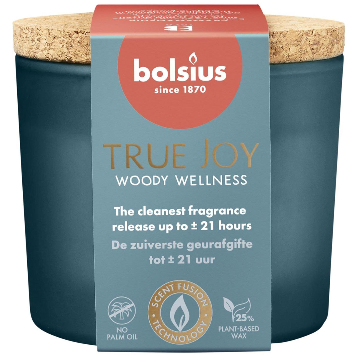 Bolsius scented glass with cork 66 83 true joy woody wellness