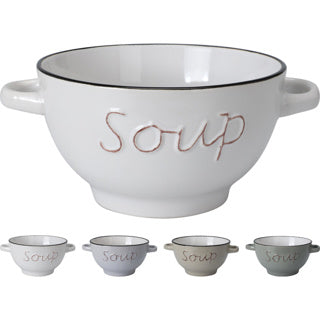 Earthenware soup bowl with handles