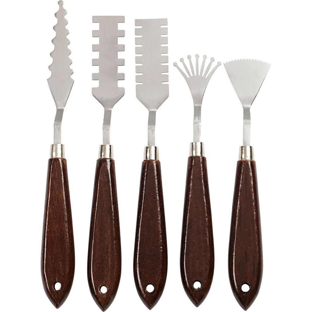 Creativ company palette knife set with pattern, l: 17-21 cm, w: 2-3 cm, 5 pieces 1 box