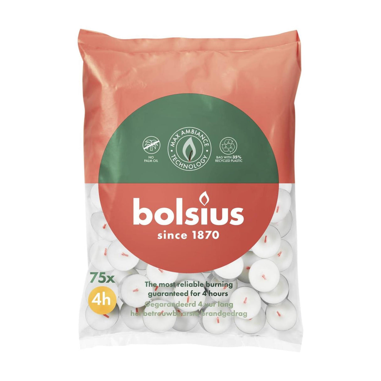 Bolsius Teelicht weiß 4h Beutel à 75 Stk
