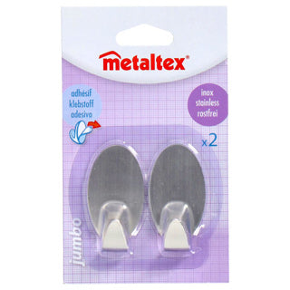 Metaltex adhesive hooks 2 pieces stainless steel oval