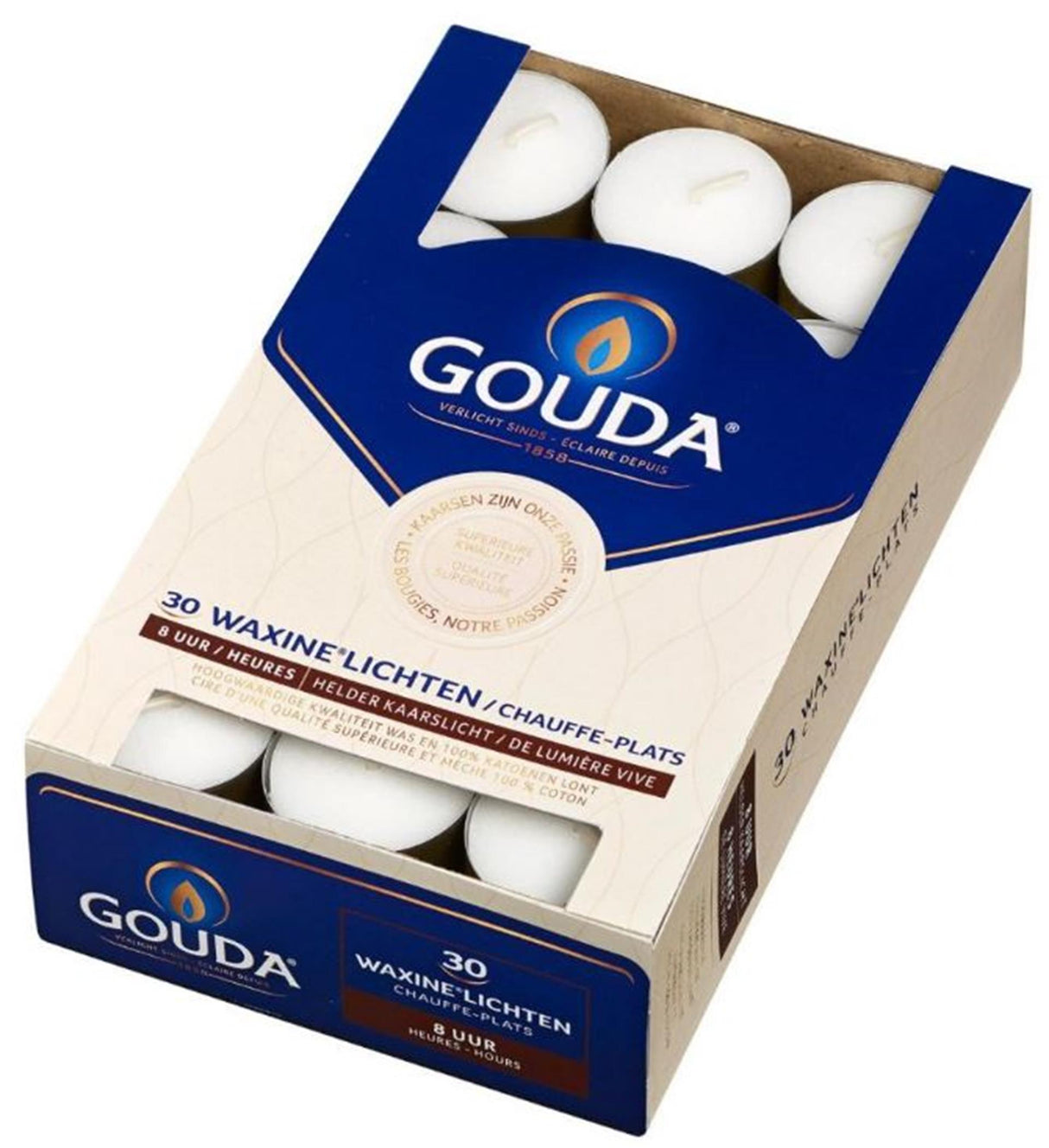 Gouda tea lights 30 pieces, 8 burning hours, white