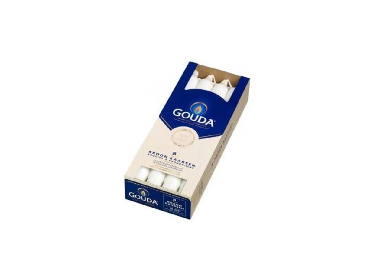 Gouda crown candles 24x2.4 cm 8 pieces white