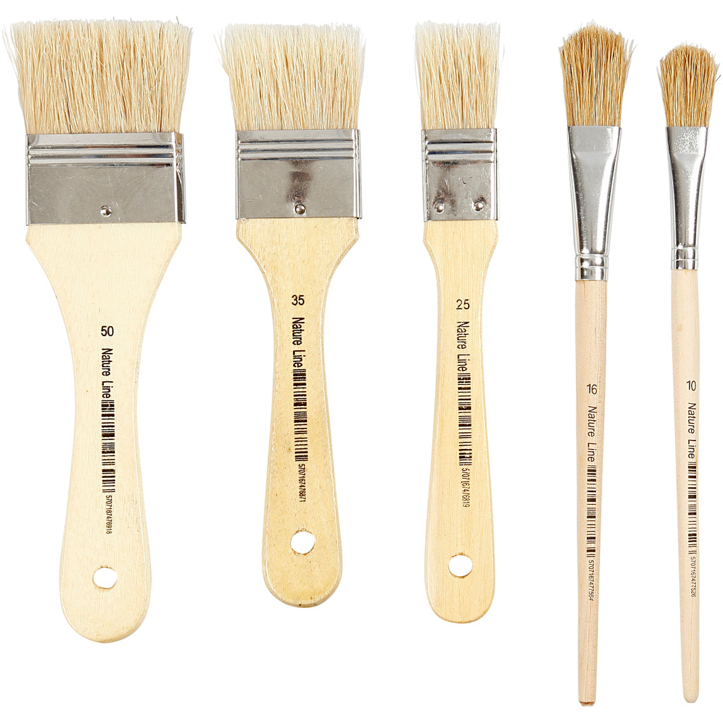 Creativ company varnish brushes, size 10+16+25+35+50, l: 18.5-21.5 cm, w: 13-50 mm, flat, 10 pieces in a box