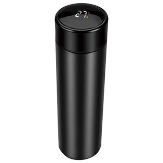 Negro de acero inoxidable sin termoestres con termómetro y filtro de té