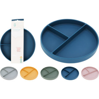Bord silicone 3 vaks met zuignap 5 asst kleur | 6 stuks