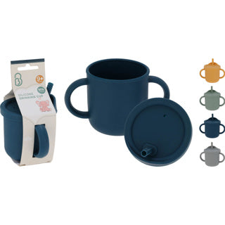 Drinkbeker m handvaten 250ml 8.4oz silicone 5 asst | 6 stuks