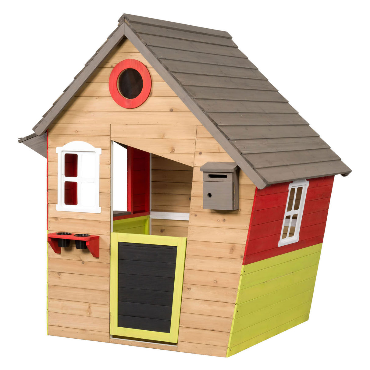 Swinging wooden playhouse fairytale